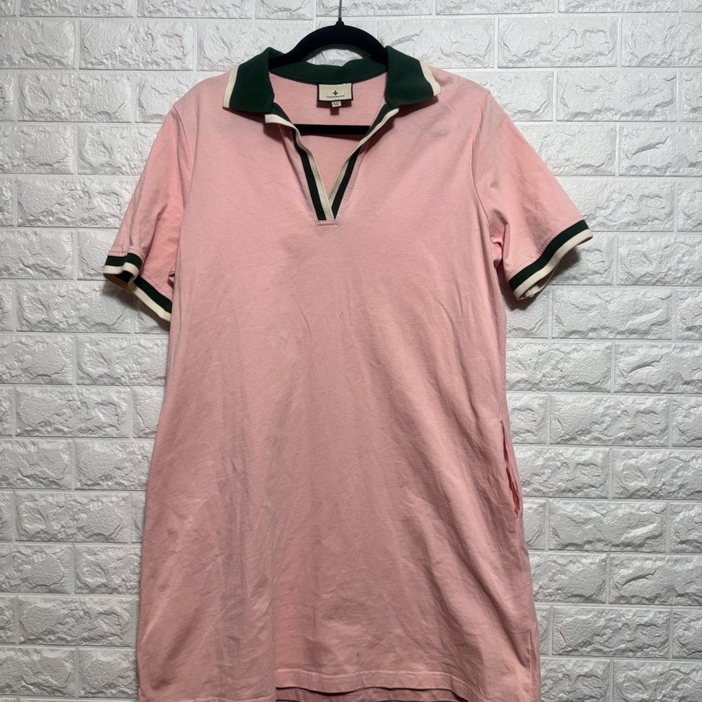 Tuckernuck Pink Polo Dress XXL — Pink & Green Trim, Side Pockets, Casual